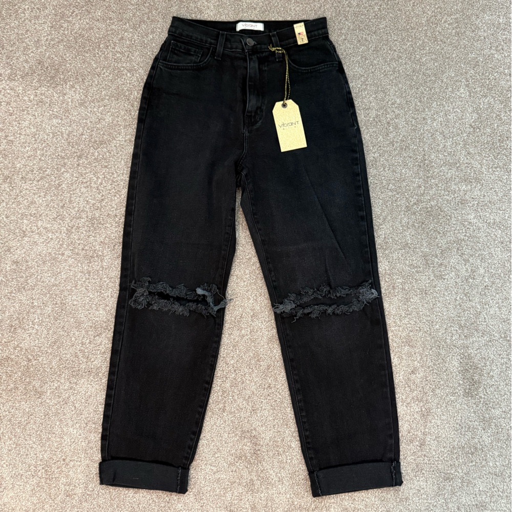 Black Distressed Baggy High Rise Jeans